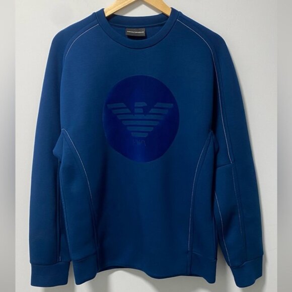 Emporio Armani Blue Logo Jumper Size M — Men’s Lightweight Knit - Picture 2 of 11